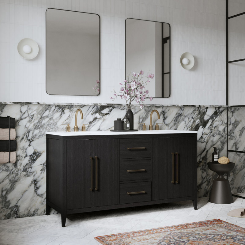 Chelsea 60" Double Bathroom Vanity Set, Dark Weathered Oak