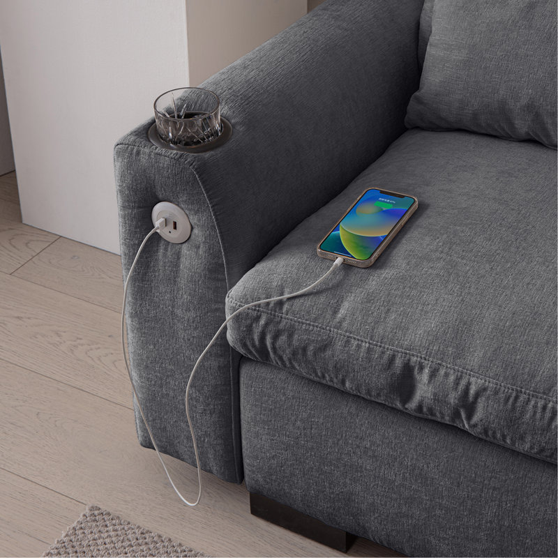 Repose-pieds de canapé modulaire en L 114,5 po, Chenille grise foncée