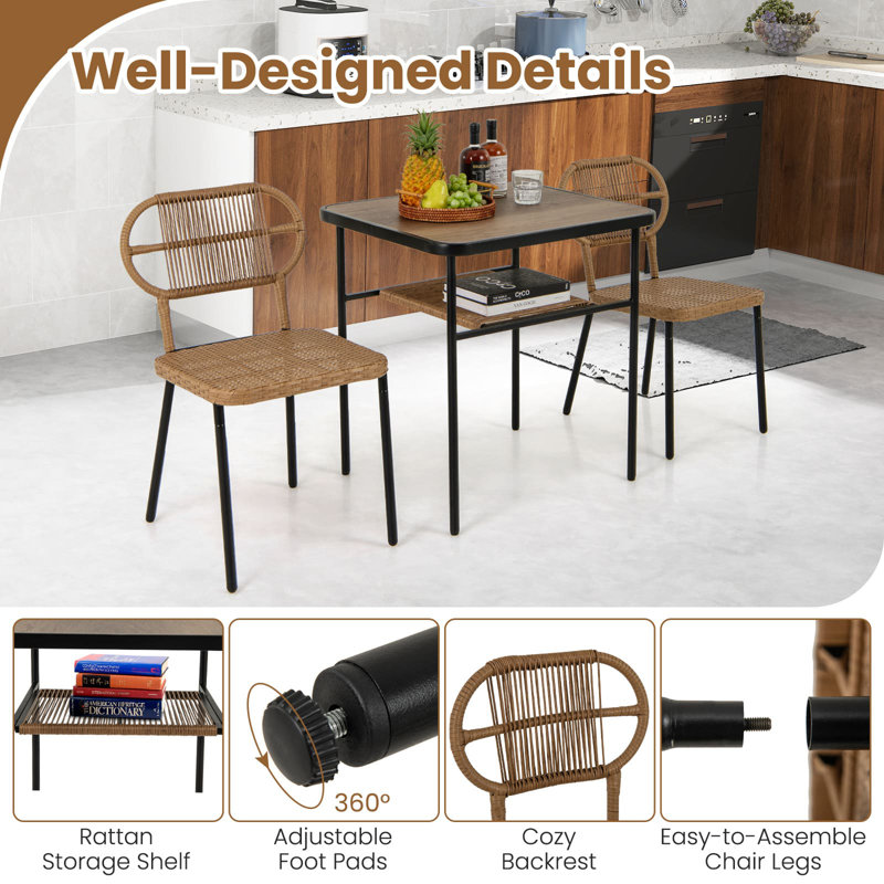 2 - Person Patio Dining Set with Rectangular Table