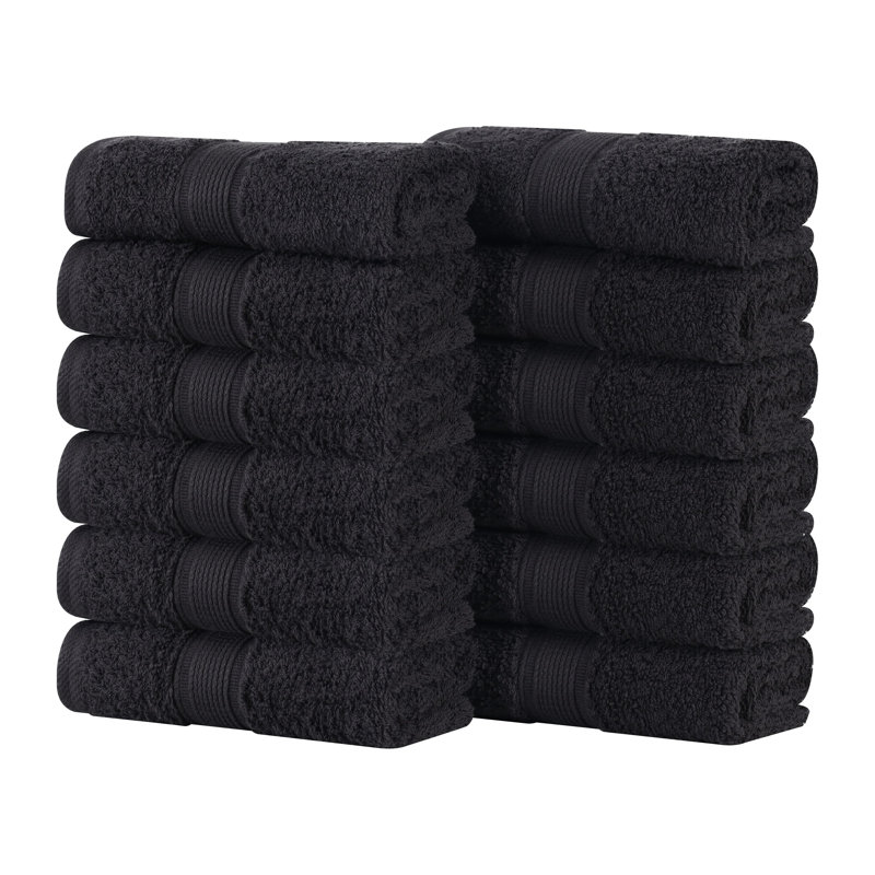 Ensemble de serviettes en coton biologique Lyndon, Noir, Ensemble de 12 débarbouillettes