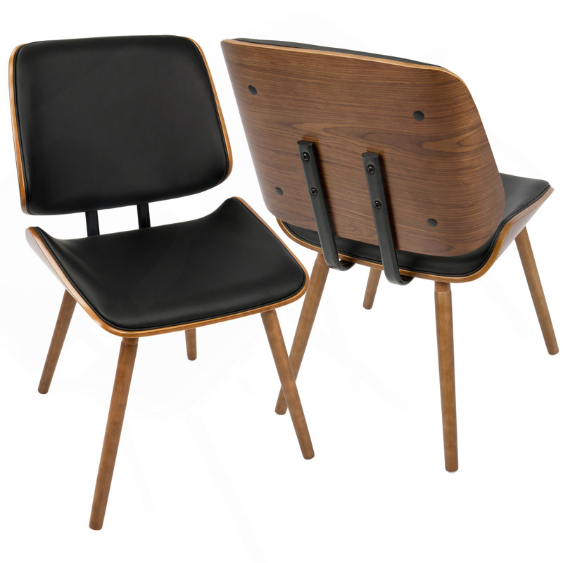 Chaise de salle à manger Lombardi Mid-Century moderne en noyer avec similicuir noir par Lumisource