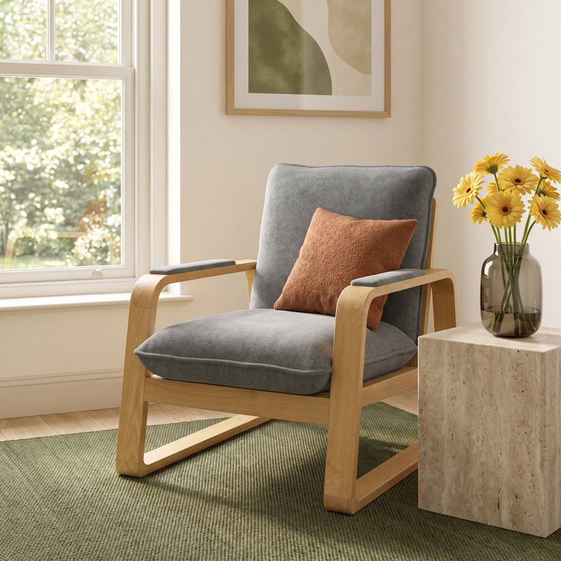 Lizzie Upholstered Armchair, Silver Gray Chenille