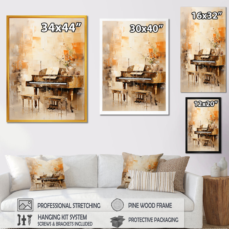 «Warm Melody Piano II - Music», art mural, Cadre flottant noir, H 20 po x l 12 po x P 1 po