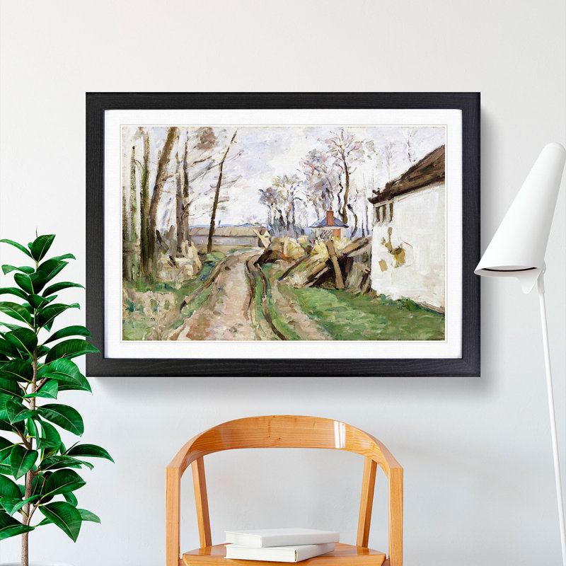 A Village Road near Auvers by Paul Cezanne - Picture Frame Painting, 27cm H x 36cm W x 2cm D, Black Framed