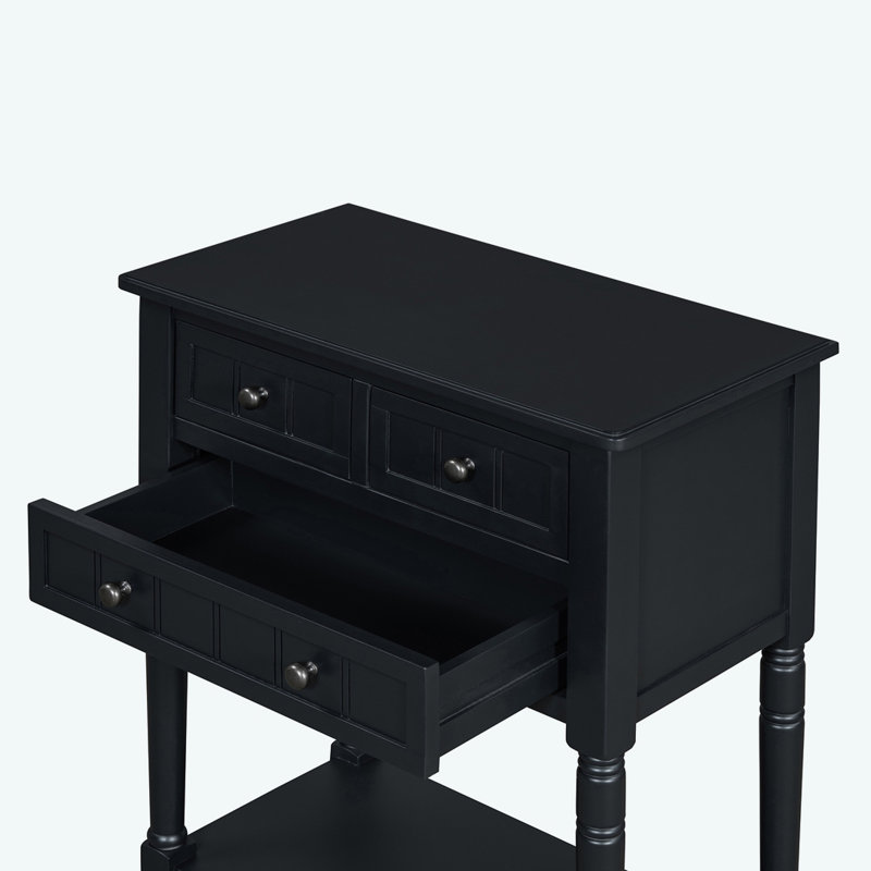 Slim Sofa Table with Storage Drawers and Bottom Shelf, Black