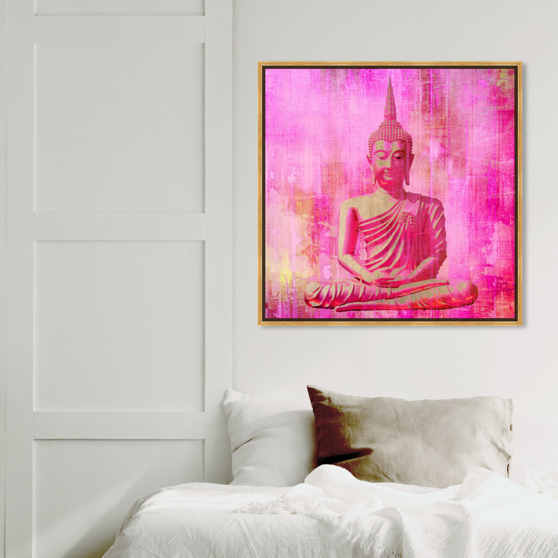 Bouddha rose - impression sur toile tendue, H 40 po x l 40 po x P 2 po, Cadre doré
