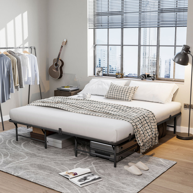 Marple 12 Inch Heavy Duty Folding Metal Platform Bed Frame, Sturdy Steel Mattress Foundation, California King