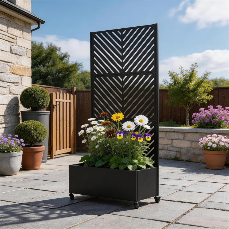 Metal Planter Box with Trellis and Wheels, 70.8" H x 35.5" W x 15.7" D