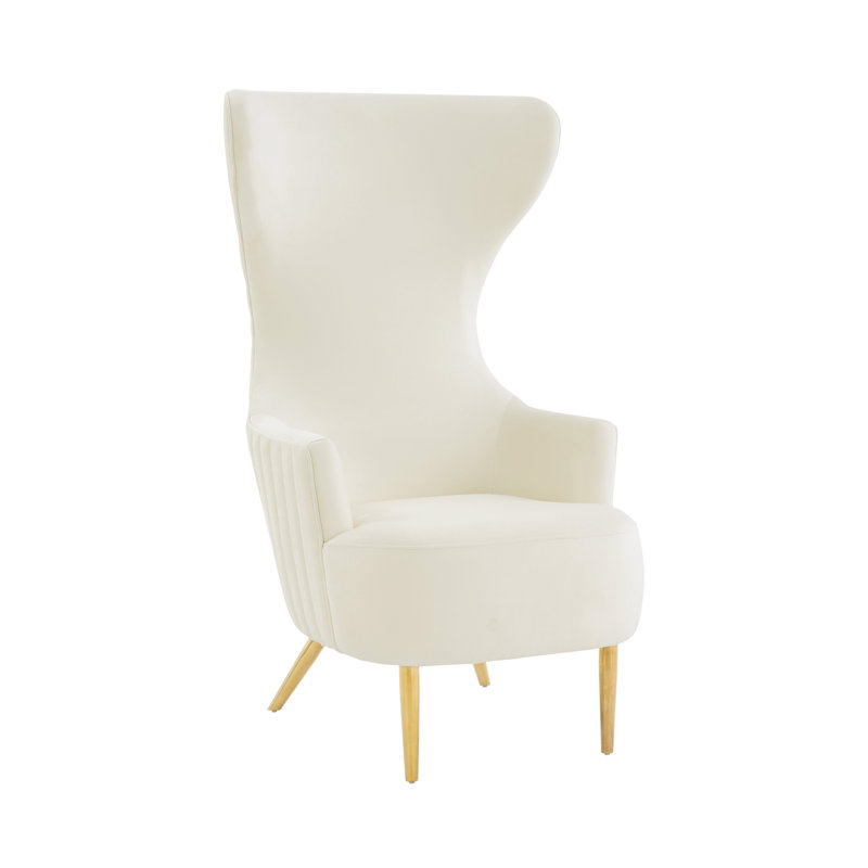 Cream Velvet Wingback Accent Chair with Gold Legs