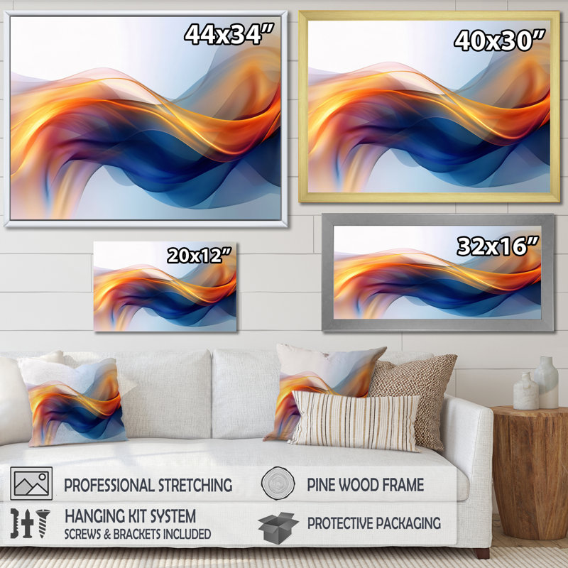 Orange bleu fractale fractale I - fractales, impressions encadrées, Cadre doré simple, H 30 po x l 40 po x P 1,5 po