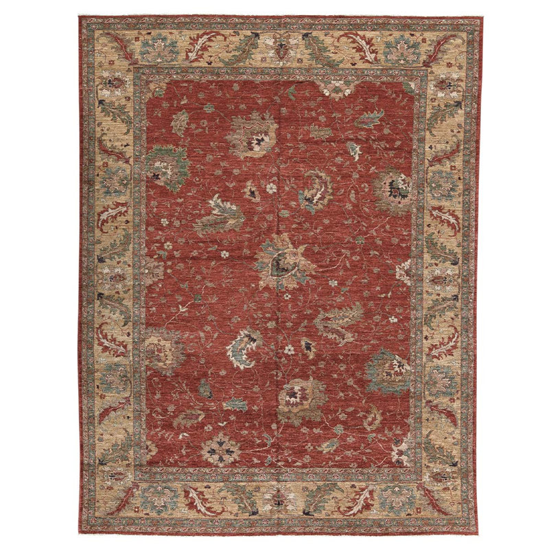 Tapis oriental rouge / beige en laine 9 pi 1 po x 12 pi Oriental