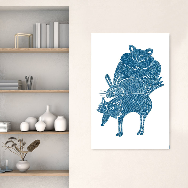 «Whimsical Animal Stack», reproduction d'art fantaisiste rustique, fantaisiste, lapin, cheval, forêt, art mural