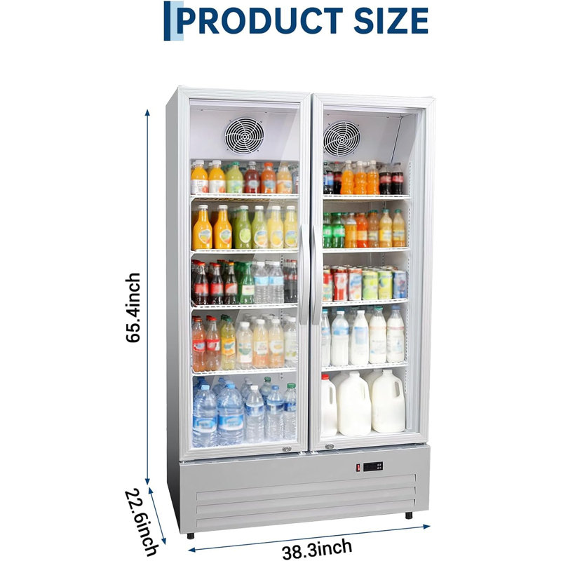 Heavy-Duty 45 Cu.ft Commercial Beverage Cooler with Dual Glass Doors - Adjustable Shelves, Customizable LED Lightbox & Frost-Free System for Restaurant, Bar, Convenience Store
