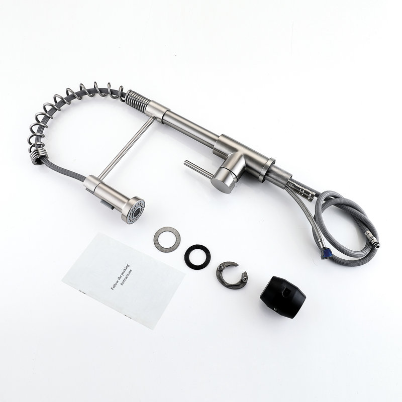 Robinet de lavabo en nickel brossé avec poignée rétractable à poignée simple, mouvement de bec à 360 degrés, corps en métal pour un traitement de surface de cuisine durable, rotation, volume de débit d'eau réglable