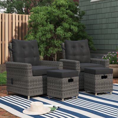 ASTI All-Weather Wicker 4 Pc Outdoor Seating Set With 2 Reclining Chairs 2 Ottomans With Cushions -  Bayou Breeze, B2B8053218B3463895E2960B1D11A54A