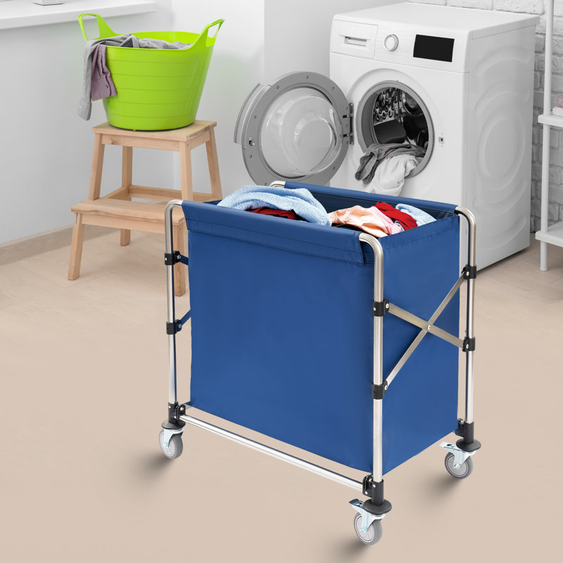 34.25X19.7X36.22” Foldable Laundry Cart, Blue, 36.22" H x 34.25" W x 19.7" D