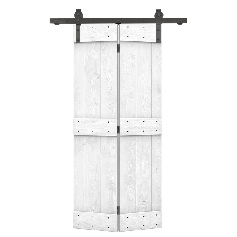 Porte de grange pliante en bois DIY avec ensemble de quincaillerie coulissante, Blanc, 30 po x 84 po