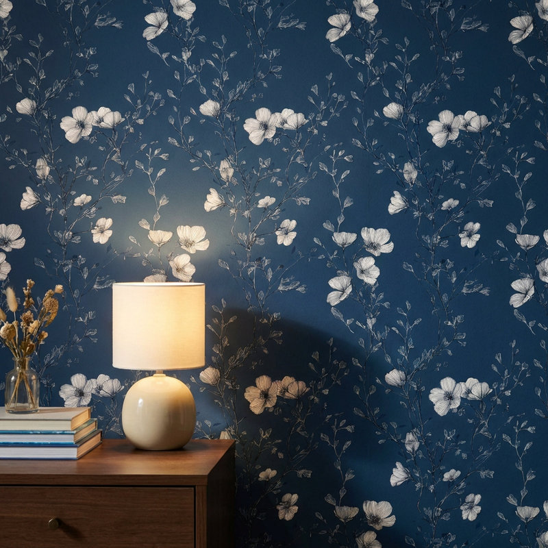 Floral Wallpaper Dark Elegant Removable Wall Decor, Non-Woven Non-Pasted
