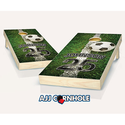 2' x 1' Jersey Field Soccer Personalized Solid Wood Cornhole Set with Bags