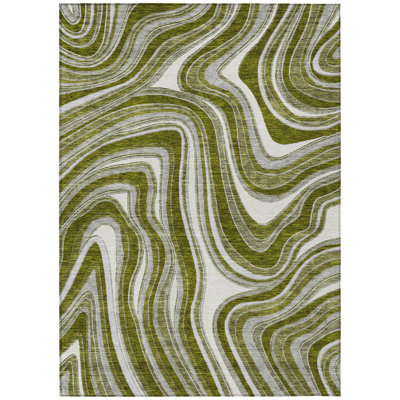 Tapis extérieur lavable abstrait vert olive et ivoire 5 pi x 8 pi