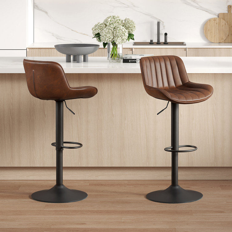 Almeida Swivel Upholstered Adjustable Height Bar & Counter Stool with Metal Frame