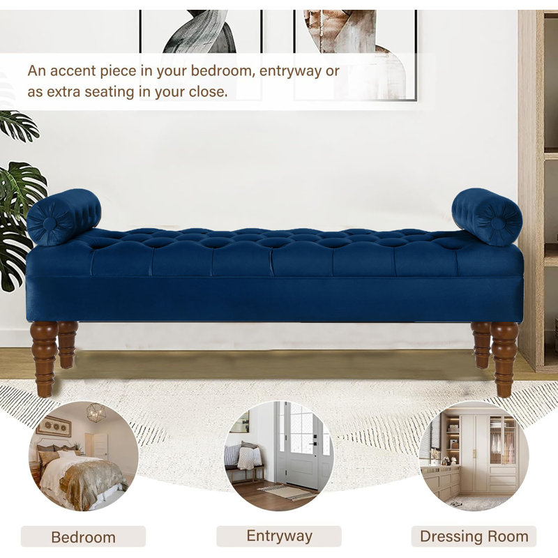 51.48" W Tufted Upholstered Bench, Navy