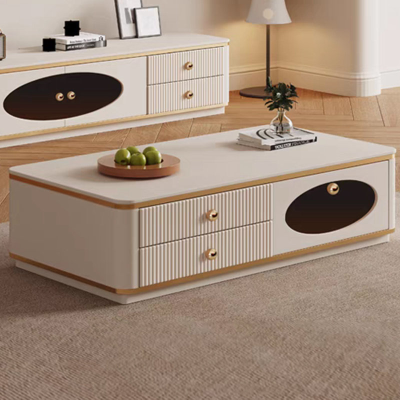 Table basse en bois massif de style crème, H 13,77 po x L 47,24 po x l 23,62 po