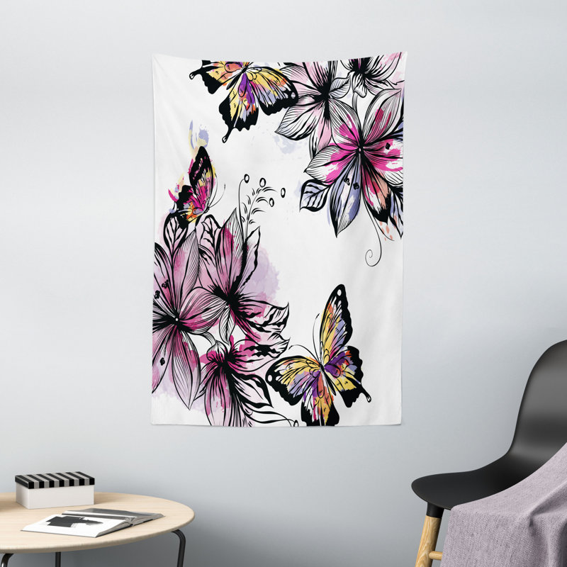 Tapisserie en polyester avec papillons, H 60 po x l 40 po