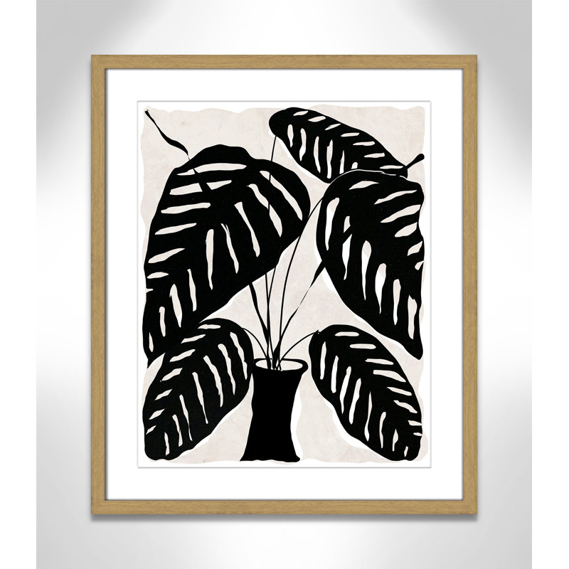 «Black and White Pots Plant I» par Daniela Santiago - reproduction de cadre photo, H 25,5 po x l 21,5 po x P 0,75 po