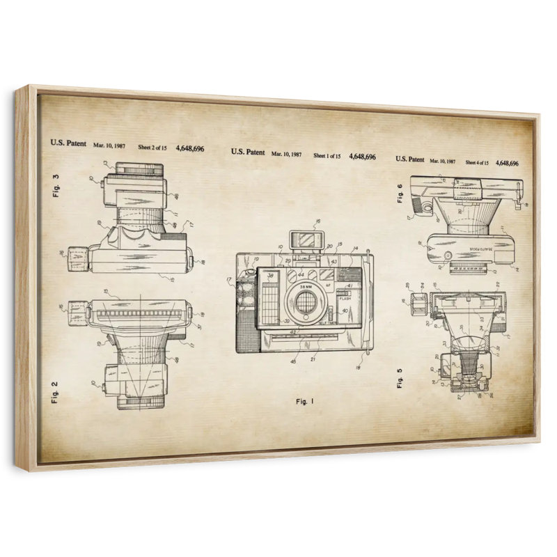 Automatic Focus Camera Patent, 25" X 17", Floating Frame Natural Wood