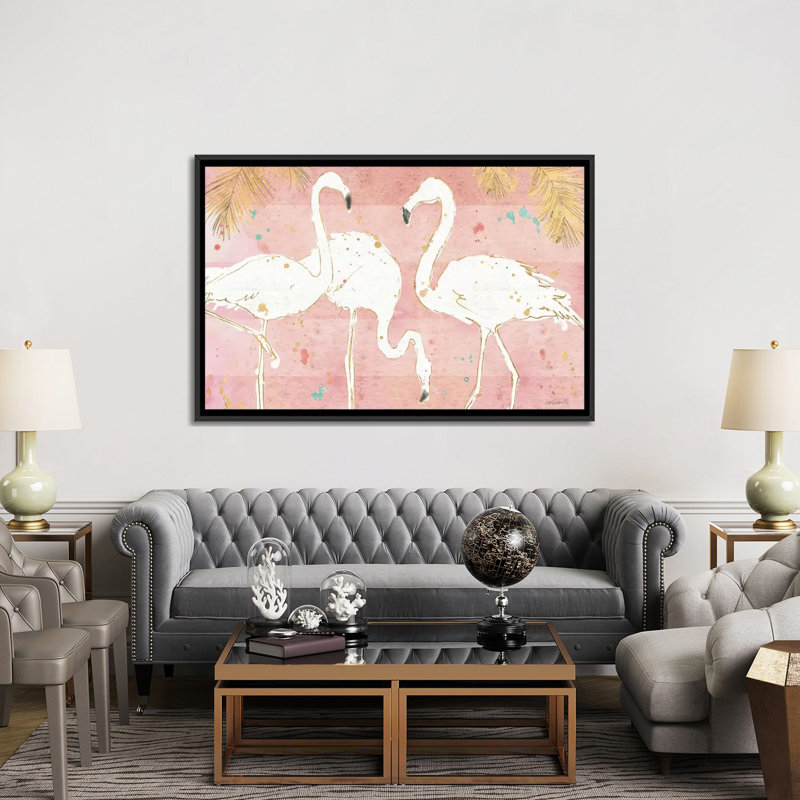« flamant rosee iv », reproduction d’art sur toile tendue, H 32 po x l 48 po x P 1,5 po, Toile avec cadre noir, Pas de tapis