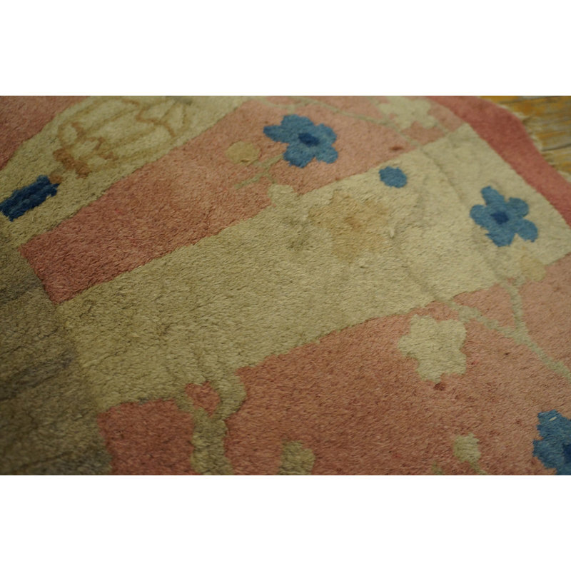 Oval 1920s Hand Knotted Pile Wool Coral / Salmon Pink Antique Rug