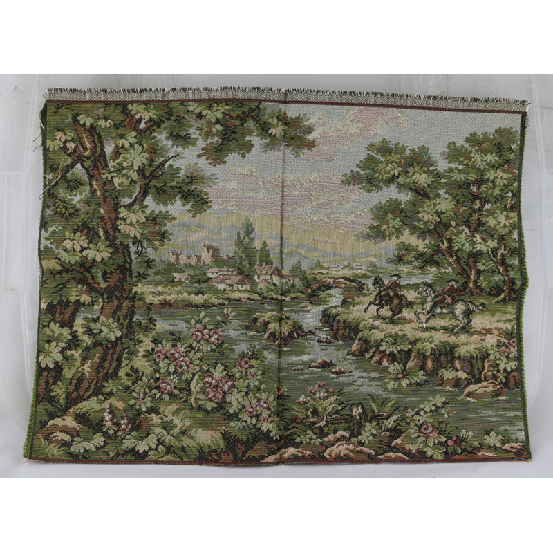 Tapisserie tissée hommes sur les chevaux par le riverbank
