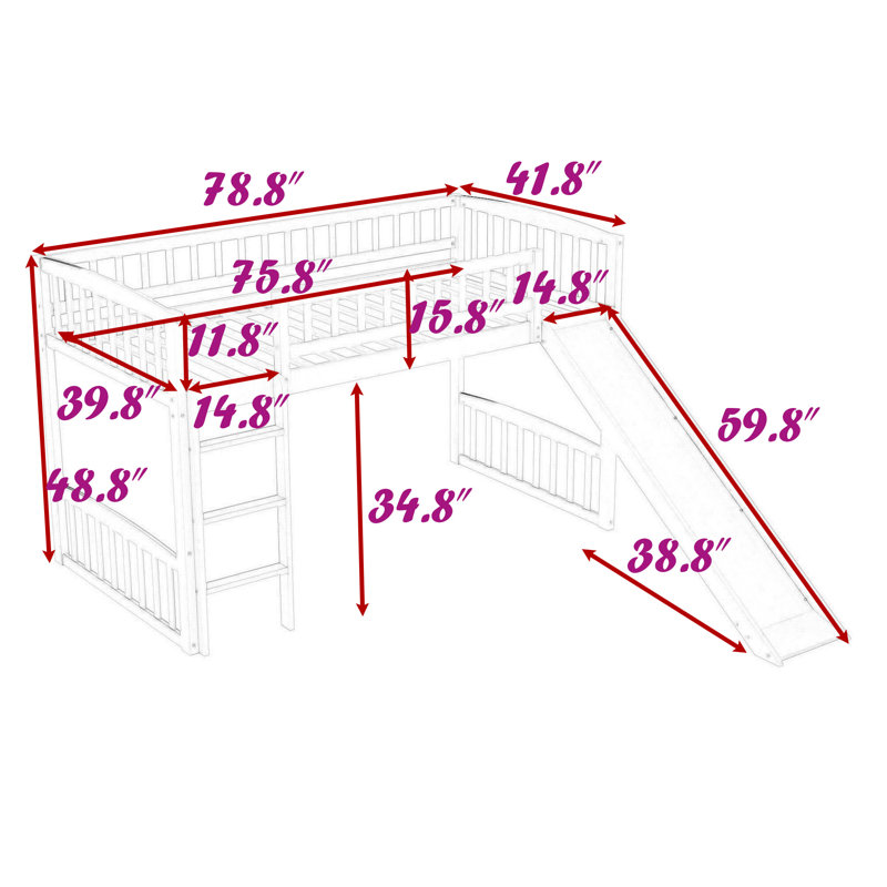 Lit mezzanine simple avec échelle et glissade, Gris