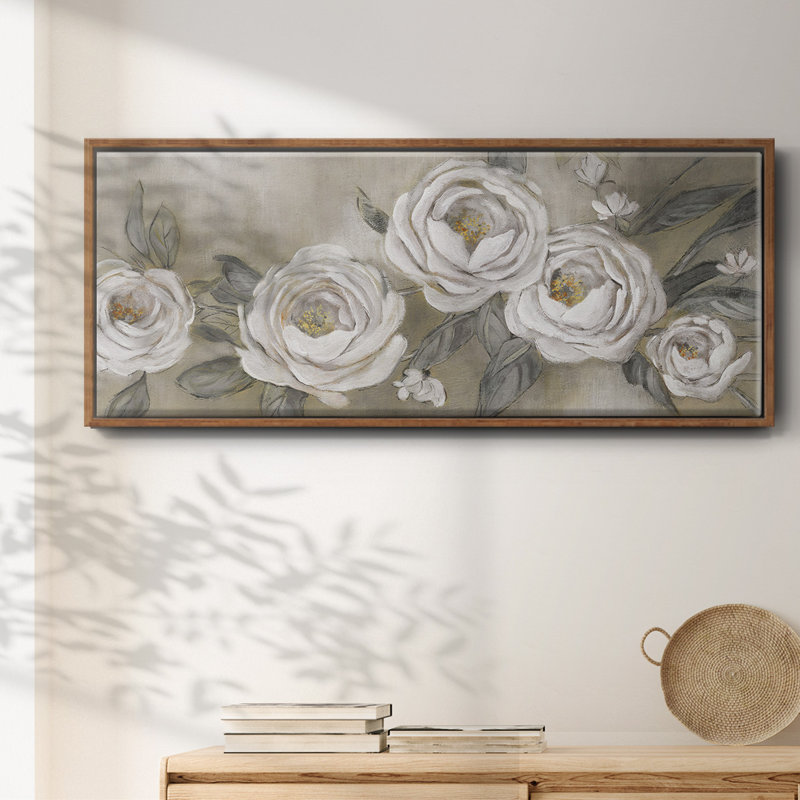 Cottage Roses- Framed Canvas, 8" H x 20" W