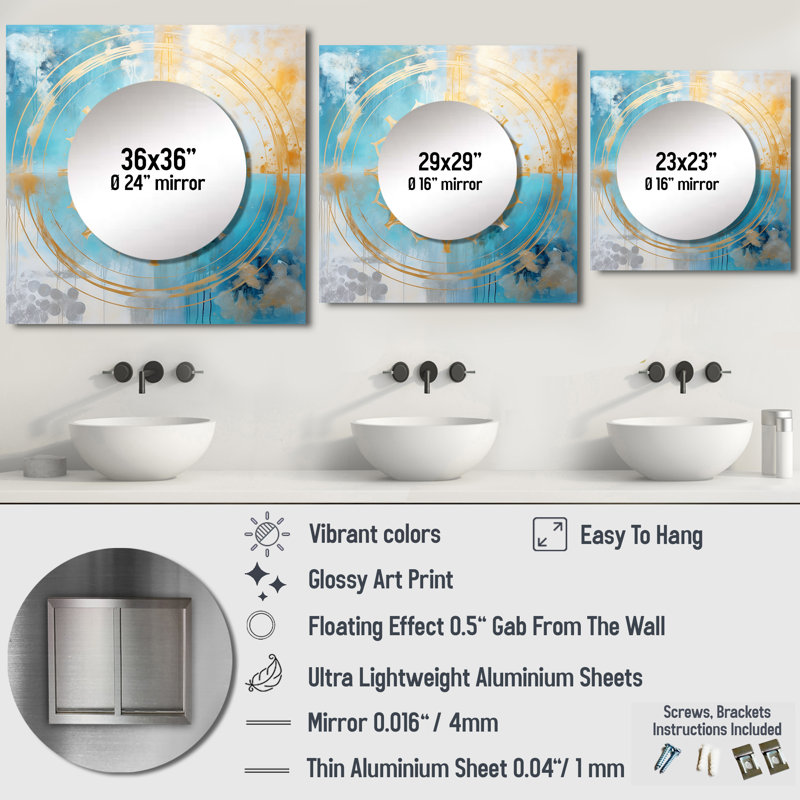 Décoration murale divine mandala délicat doré délicat turquoise - miroir boho mandala carré pour chambre à coucher