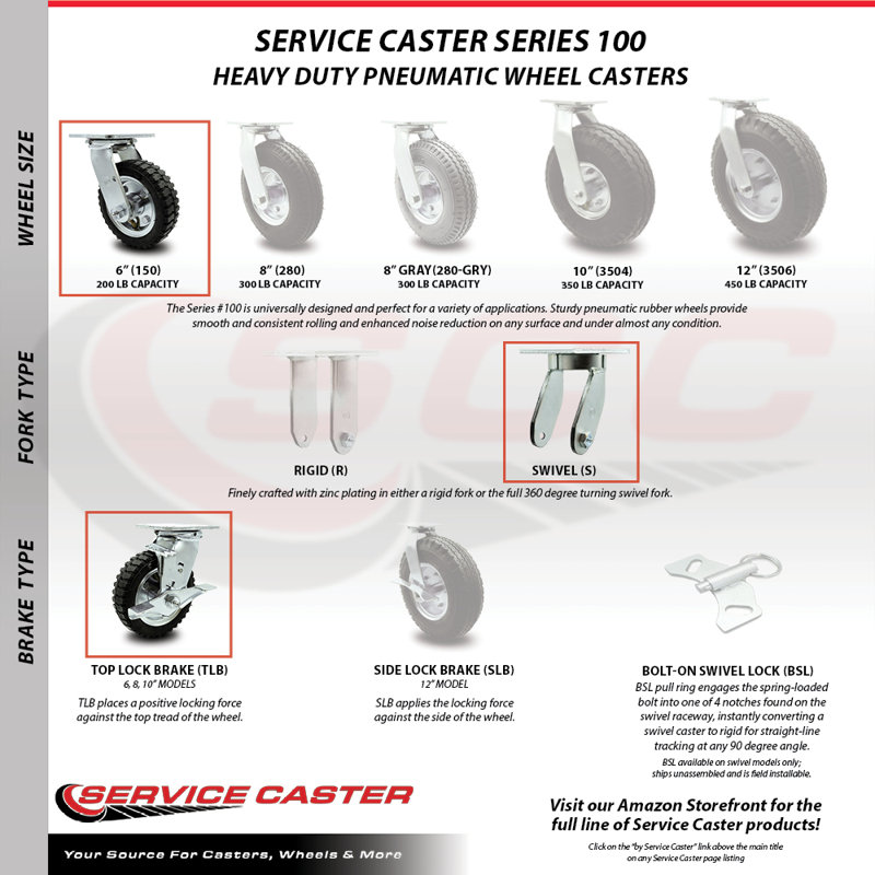 Pneumatic Swivel Caster Caster with Brake