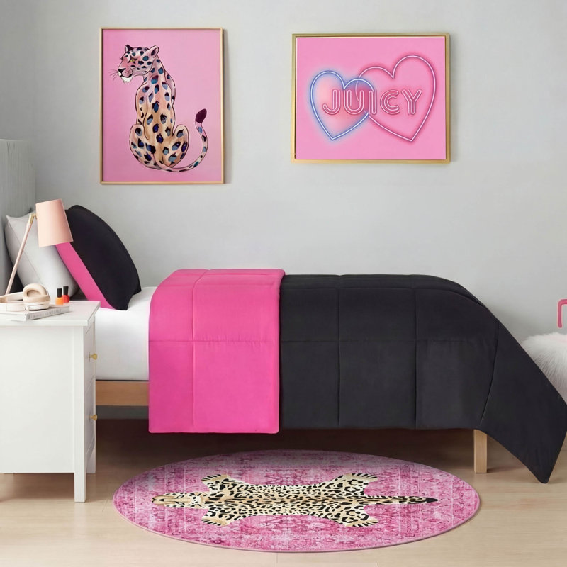  Finely Machine Washable Area Rugs, 4' Round, Hot Pink Leopard