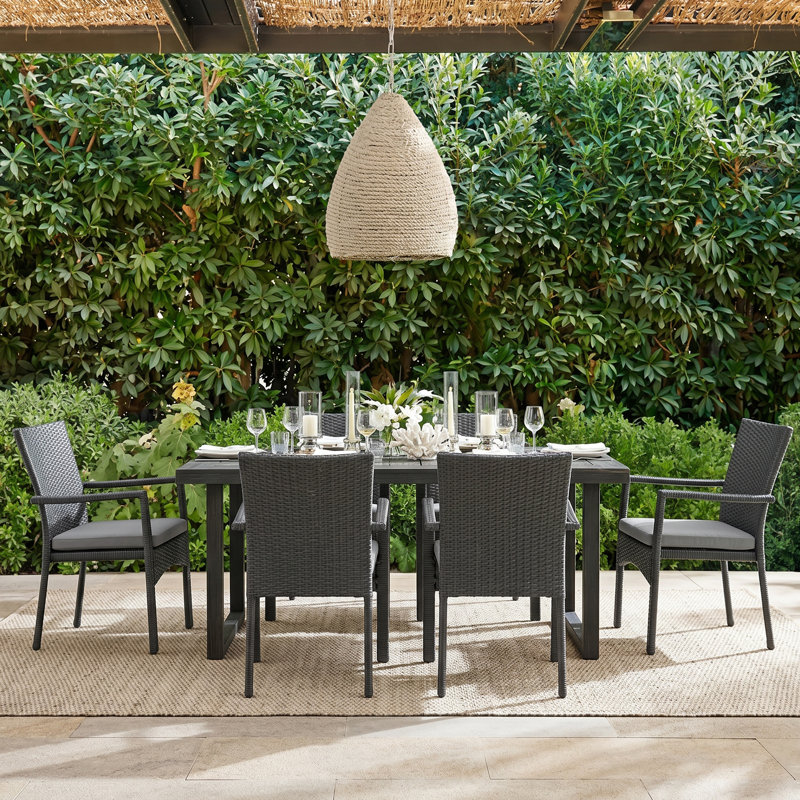 Coffelt 6 - Person Acacia Wicker Patio Dining Set with Rectangular Table , Cushions Included