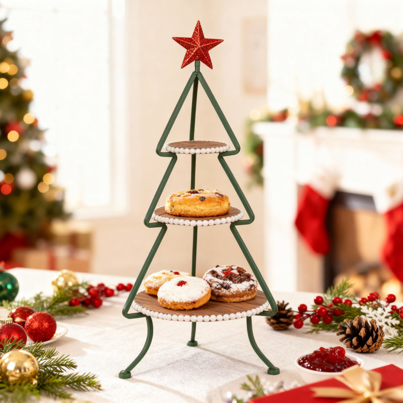 Arbre romantique en métal et bois 25,5 po de hauteur avec 3 tablettes à niveaux