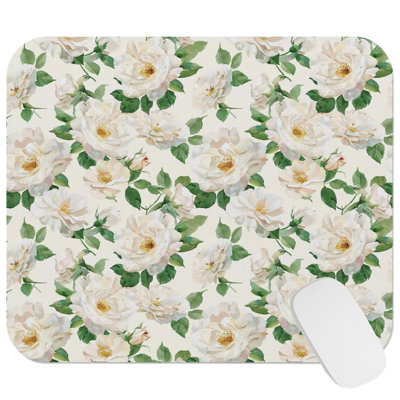 Floral White Flowers IX Cottage Gaming Cute Office Laptop Desk Pad Gift Mat Square Rectangle Non-Slip Mousepad