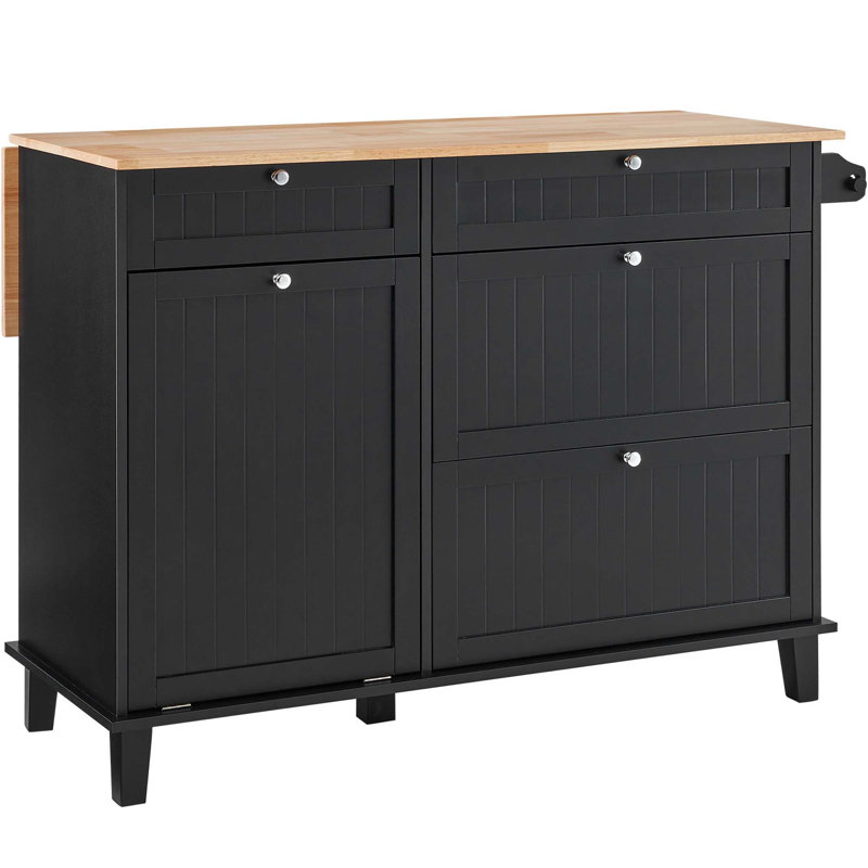 Chariot pour îlot de cuisine avec abattant, tiroir et armoire à ordures pour un rangement et un service efficaces