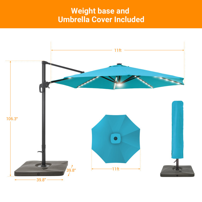 Parasol en porte-à-faux 11 'Kandee, Bleu lac