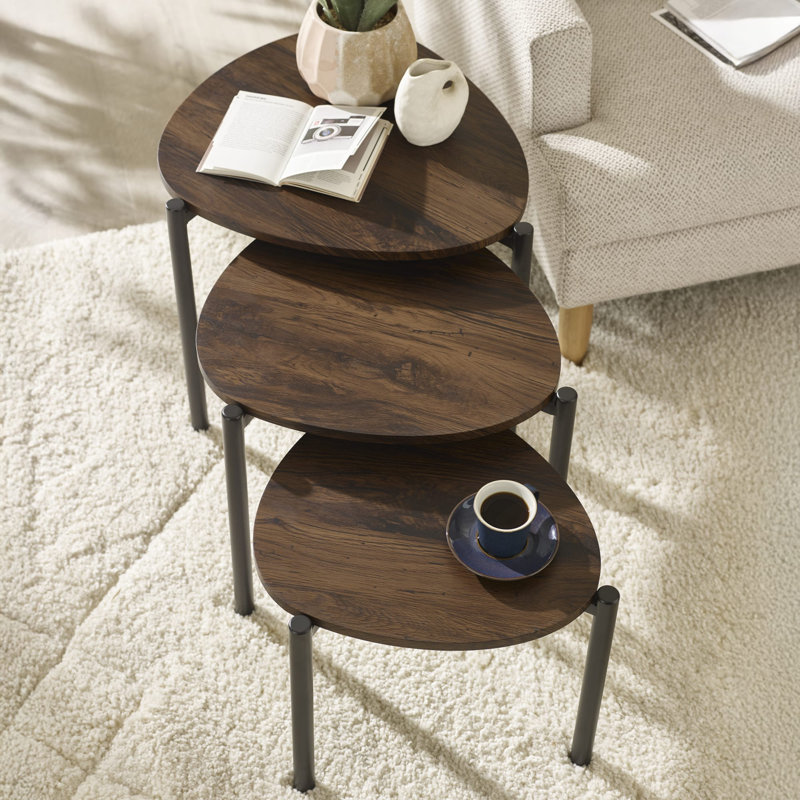 Teardrop Nesting Side Table, Dark Brown Wood