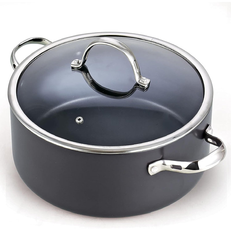7-Quart Black Hard Anodized Nonstick Aluminum Stockpot with Glass Lid