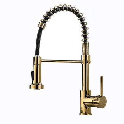 Robinet d'évier de cuisine commercial noir et or avec rétractable - Durabilité durable, propreté facile à entretenir, mode de jet d'eau efficace en cas de fuite - Surface propre, sortie polyvalente