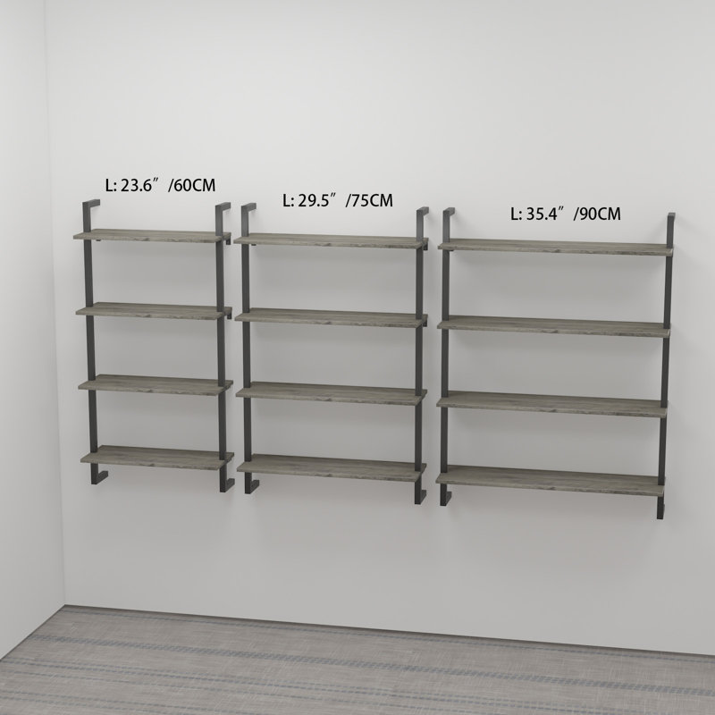 Ksandra Floating Bookcase, 47.6" H x 29.5" W x 9.8" D, Oyster Grey