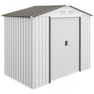 Garden Shed  White Garden Storage Shed With Foundation Kit, 4 Vents And 2 Easy Sliding Doors For Backyard, Patio, Garage, Lawn