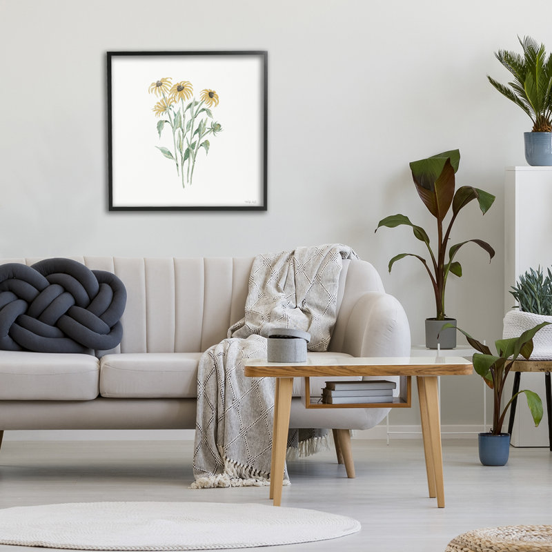 Giclée botanique Susan aux yeux noirs, conception de Cindy Jacobs, H 17 po x l 17 po, Giclée encadrée noir minuit