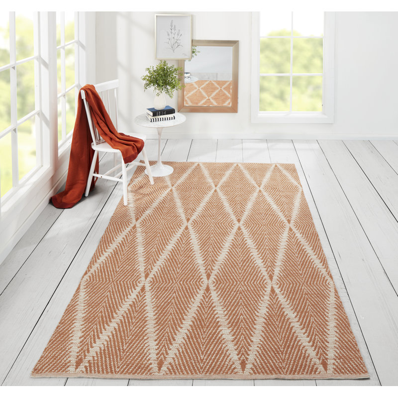River Geometric Handmade Flatweave Area Rug, Orange, Rectangle 7'6" x 9'6"